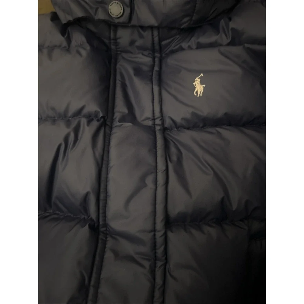 Polo Ralph Lauren Girls Coat 16 XL Down Puffer Jacket Hooded Navy Pink Pony